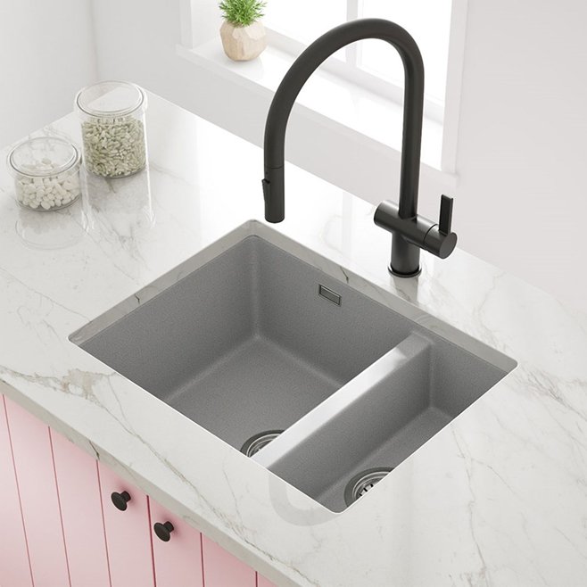 Vellamo Terra 1.5 Bowl Granite Composite Inset/Undermount Kitchen Sink & Waste Kit - 555 x 460mm - Image 7