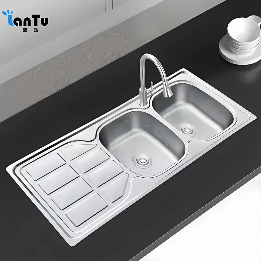Stainless Steel Kitchen Sink with Drainboard - Image 2