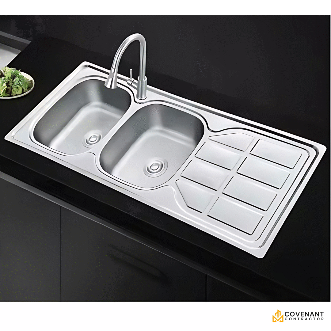 Stainless Steel Kitchen Sink with Drainboard - Image 3