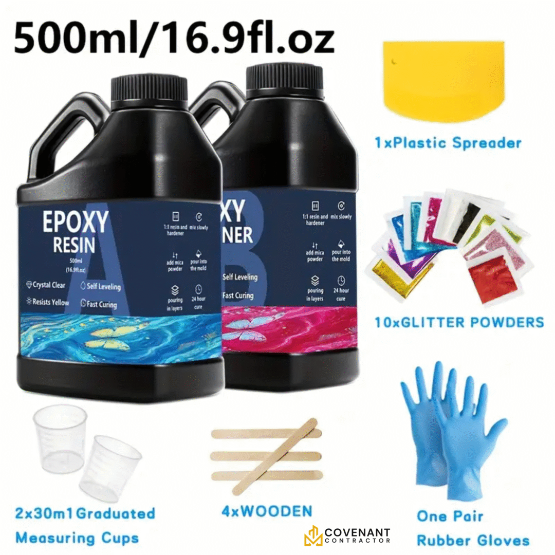 500ml/980ml Clear Epoxy Resin Kit – Complete Crafting Set with Glitter & Tools - Image 3