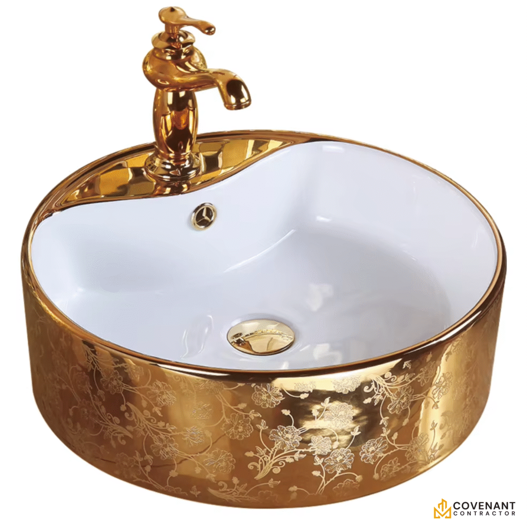 Custom Floral Gold Countertop Basin - Image 2