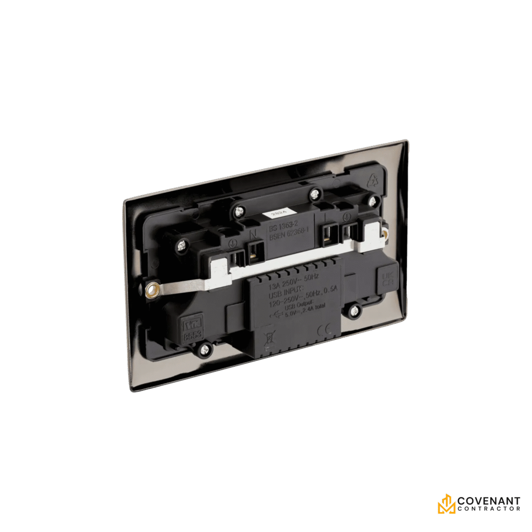 Double Plug Socket with 2 USB Ports - Black Nickel - Image 2