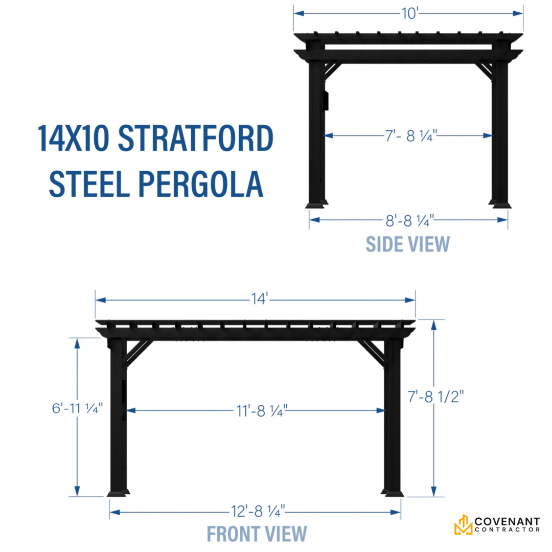 Stratford 14'x10' Traditional Steel Pergola - Image 2