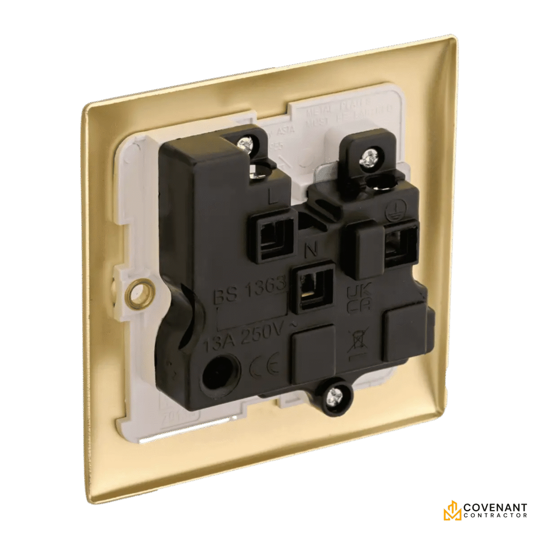 Brushed Brass Single Light Switch with Single Plug Socket - Image 2