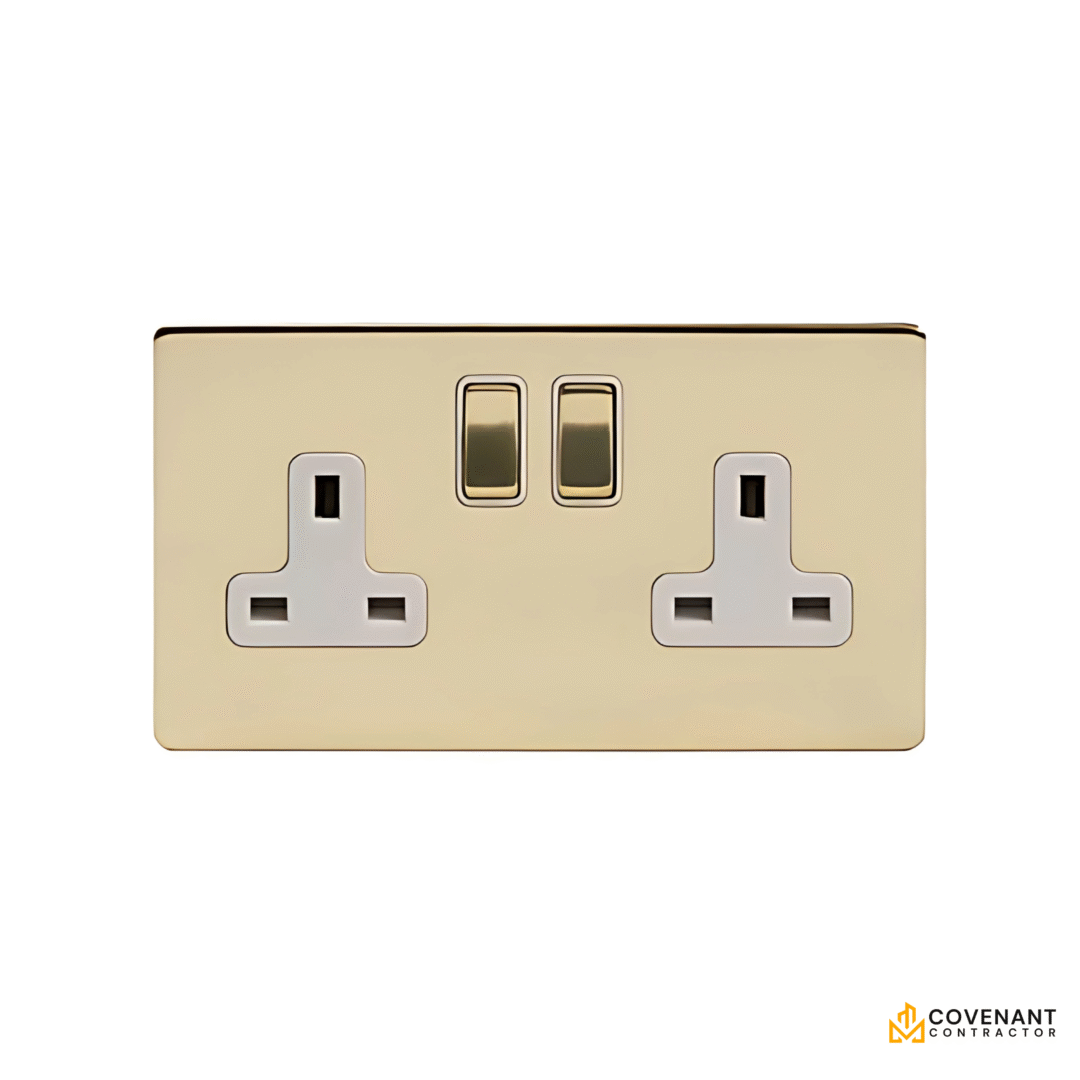 Brass Double Power Socket – 13A Premium Electrical Outlet - Image 2