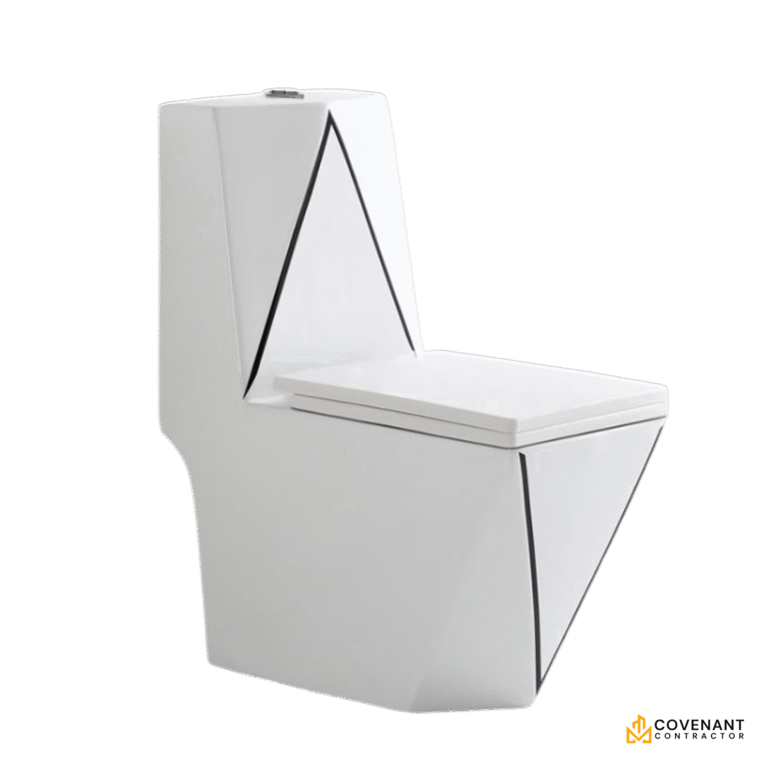Black and Silver One-Piece Dual-Flush Toilet with Slow-Close Seat