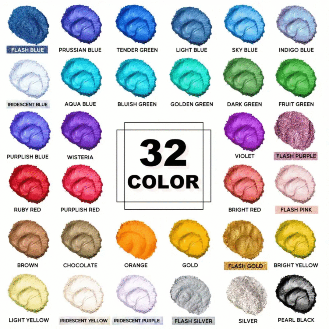 32-Color Mica Powder & Resin Pigment Set – 0.5-10g Jars (Inc. 5 Glitter Mica Powders) - Image 2