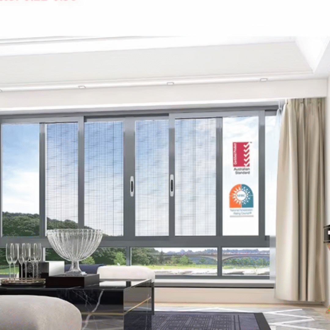 Powder Coated Aluminum Sliding Windows with Double Glazed Tempered Glass & Flyscreen - Image 2