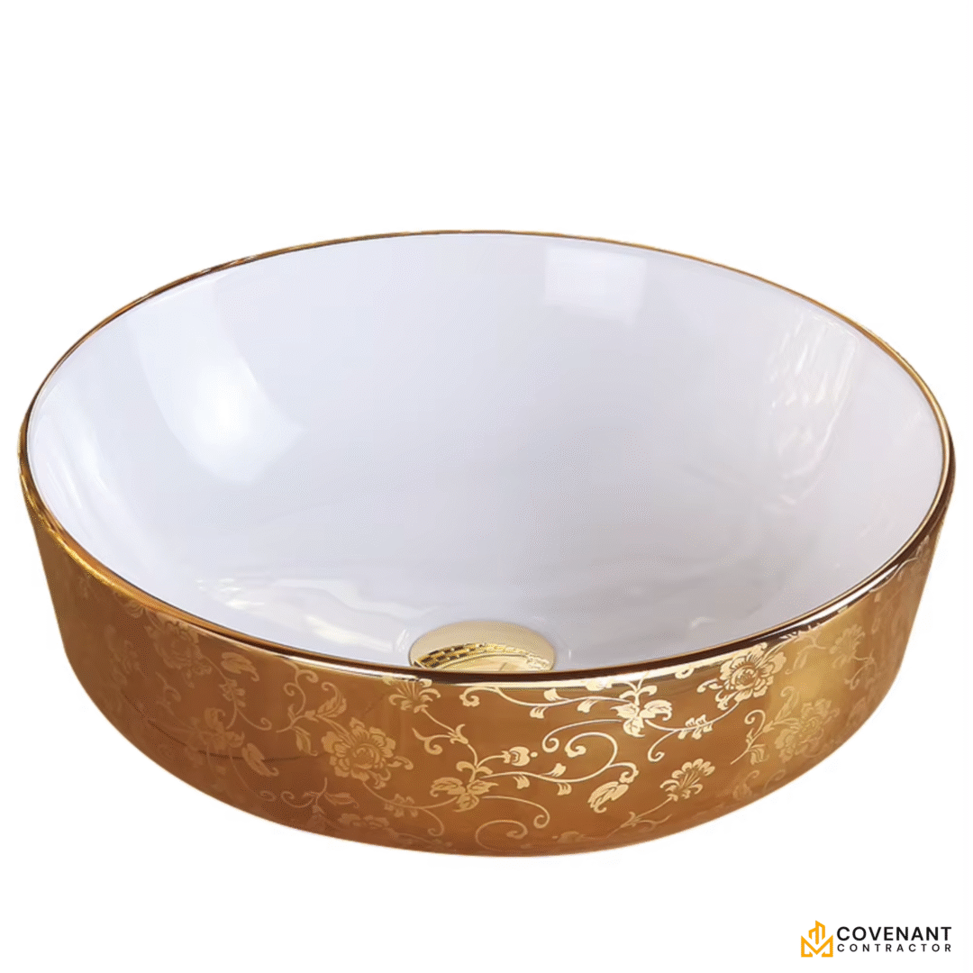 Custom Floral Gold Countertop Basin - Image 5