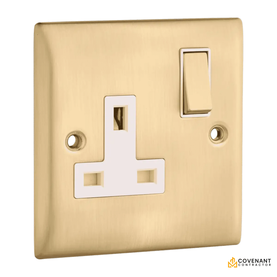 Brushed Brass Single Light Switch with Single Plug Socket - Image 3