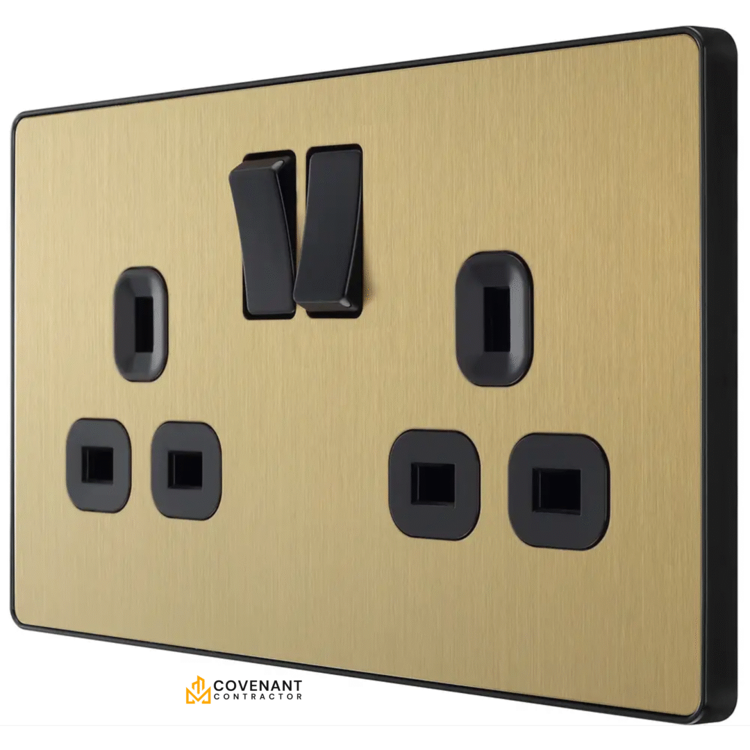 Double Switched Socket - 13A - Satin Brass - Image 2