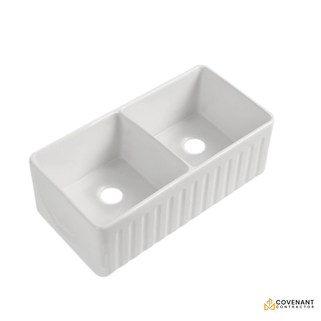 33" Double Bowl Fireclay Farmhouse Sink