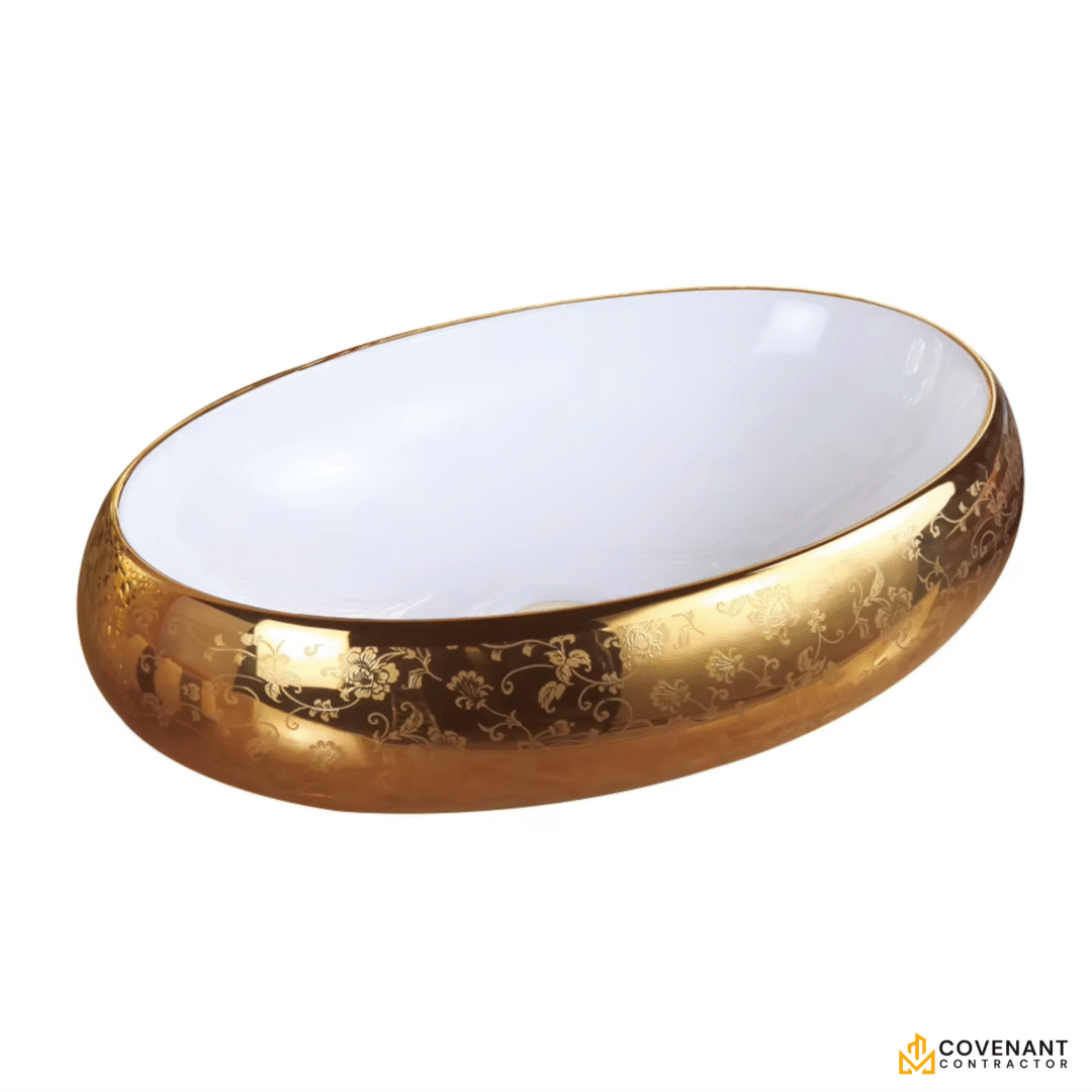 Custom Floral Gold Countertop Basin - Image 4