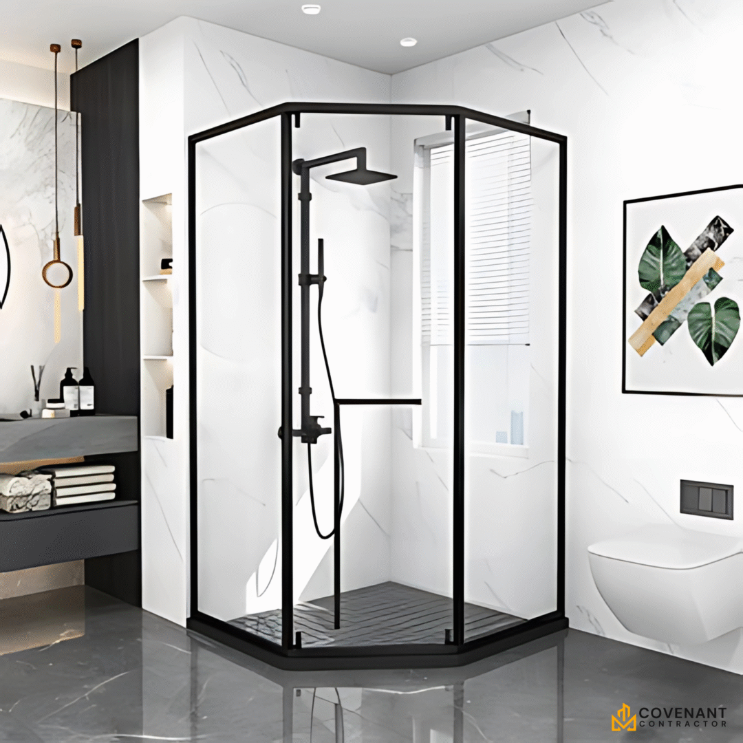 Diamond-Shaped Single Sliding Door Shower Screen - Image 3