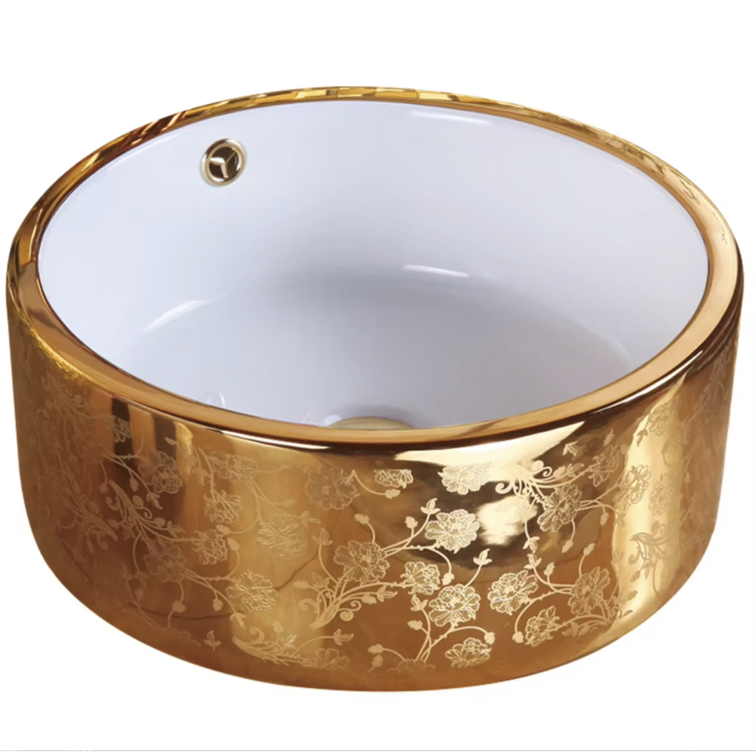 Custom Floral Gold Countertop Basin - Image 3