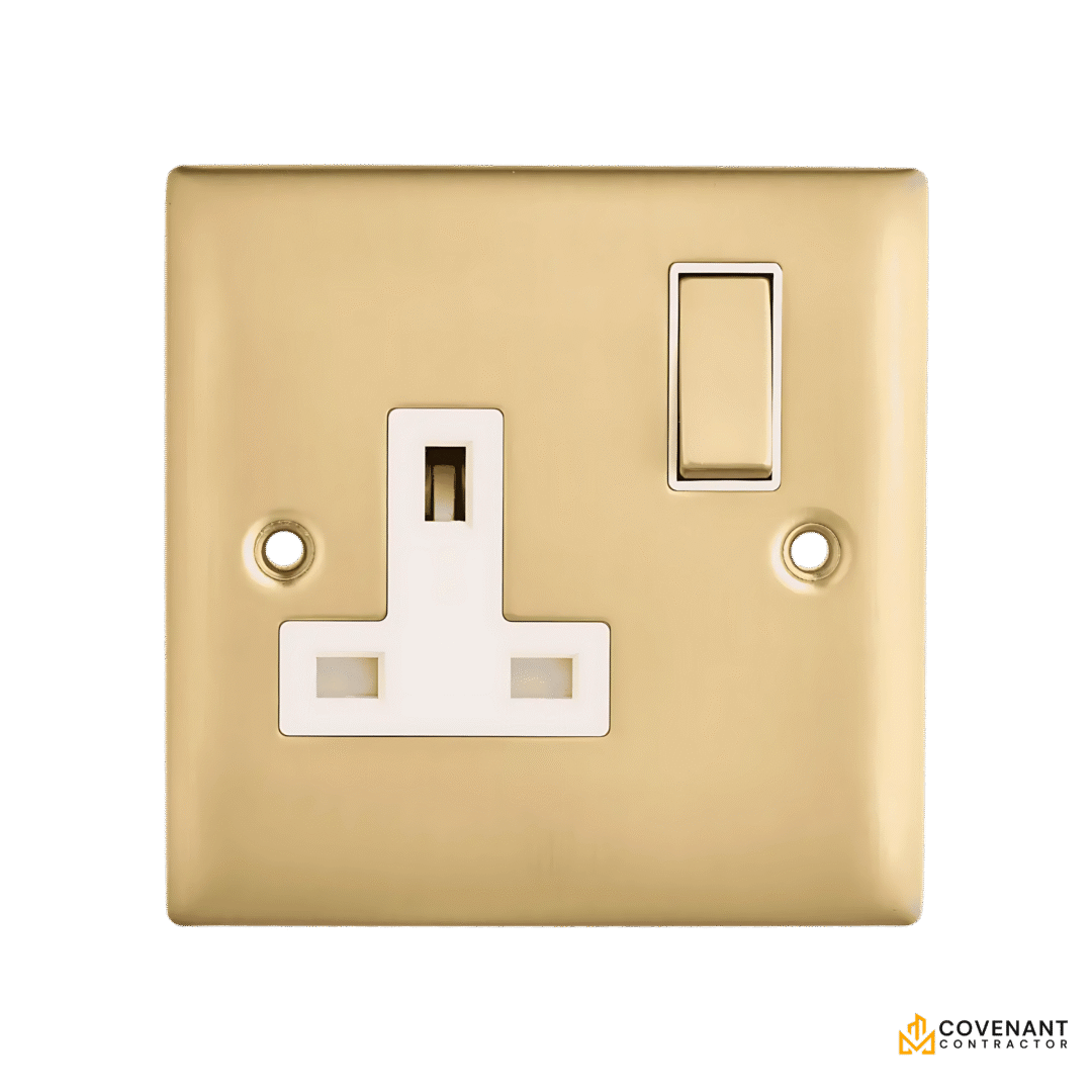 Brushed Brass Single Light Switch with Single Plug Socket