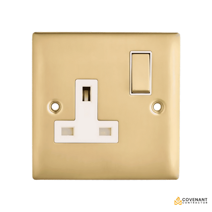 Brushed Brass Single Light Switch with Single Plug Socket