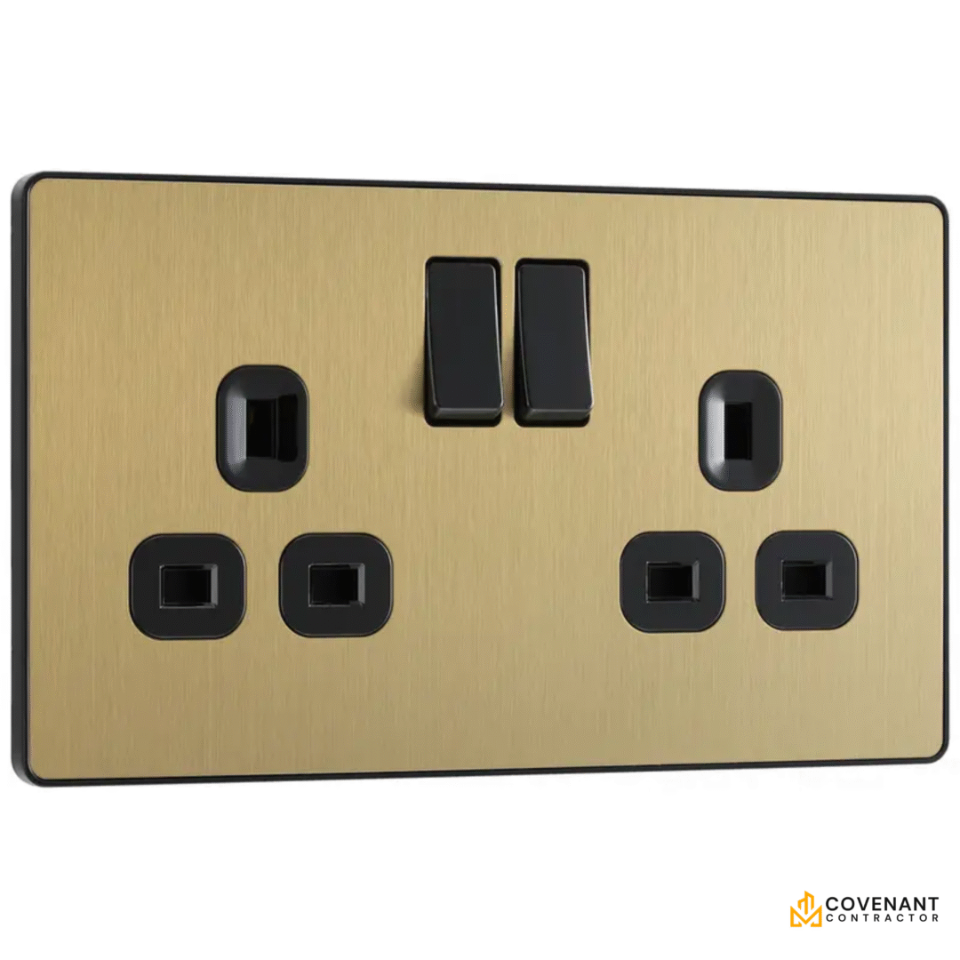 Double Switched Socket - 13A - Satin Brass - Image 4
