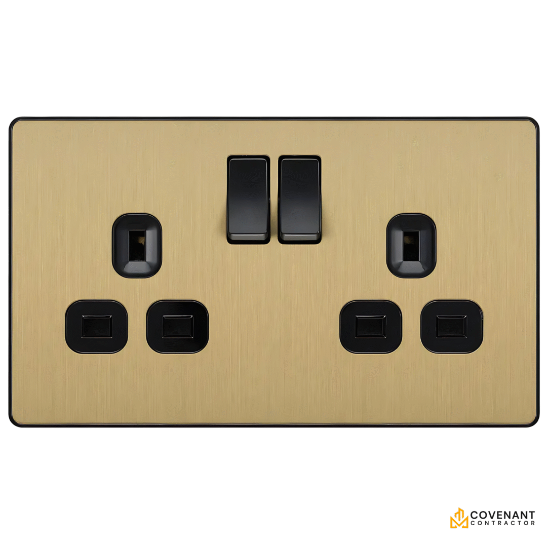 Double Switched Socket - 13A - Satin Brass