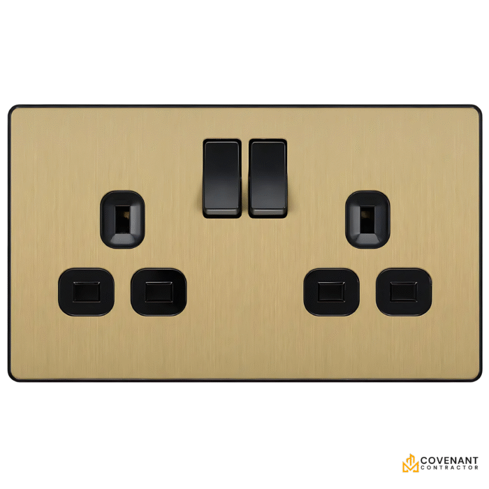 Double Switched Socket - 13A - Satin Brass