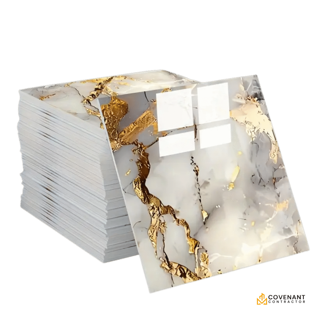 50/100pcs Glossy Marble Peel & Stick Wall Stickers – Waterproof DIY Home Decor