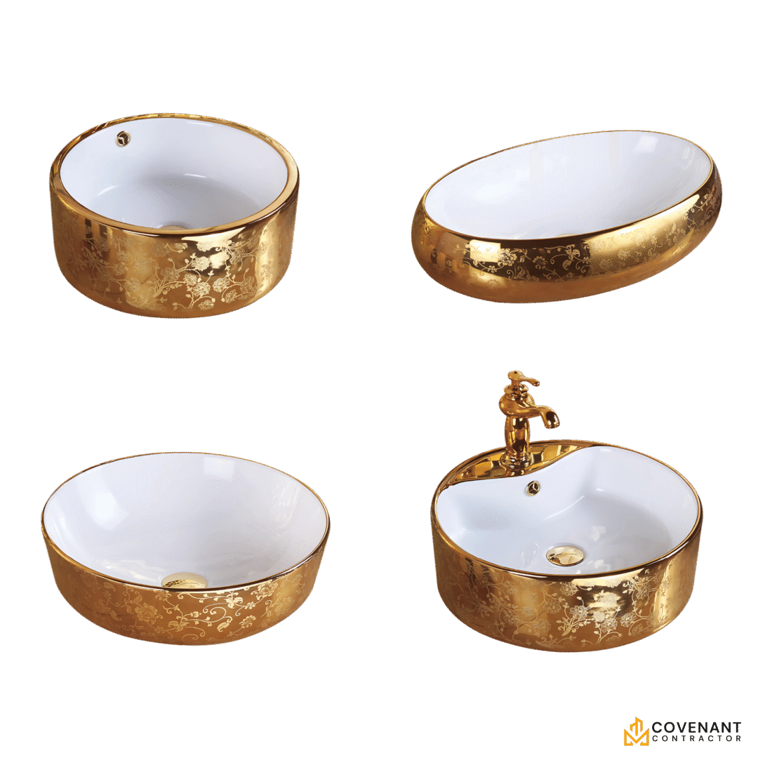Custom Floral Gold Countertop Basin